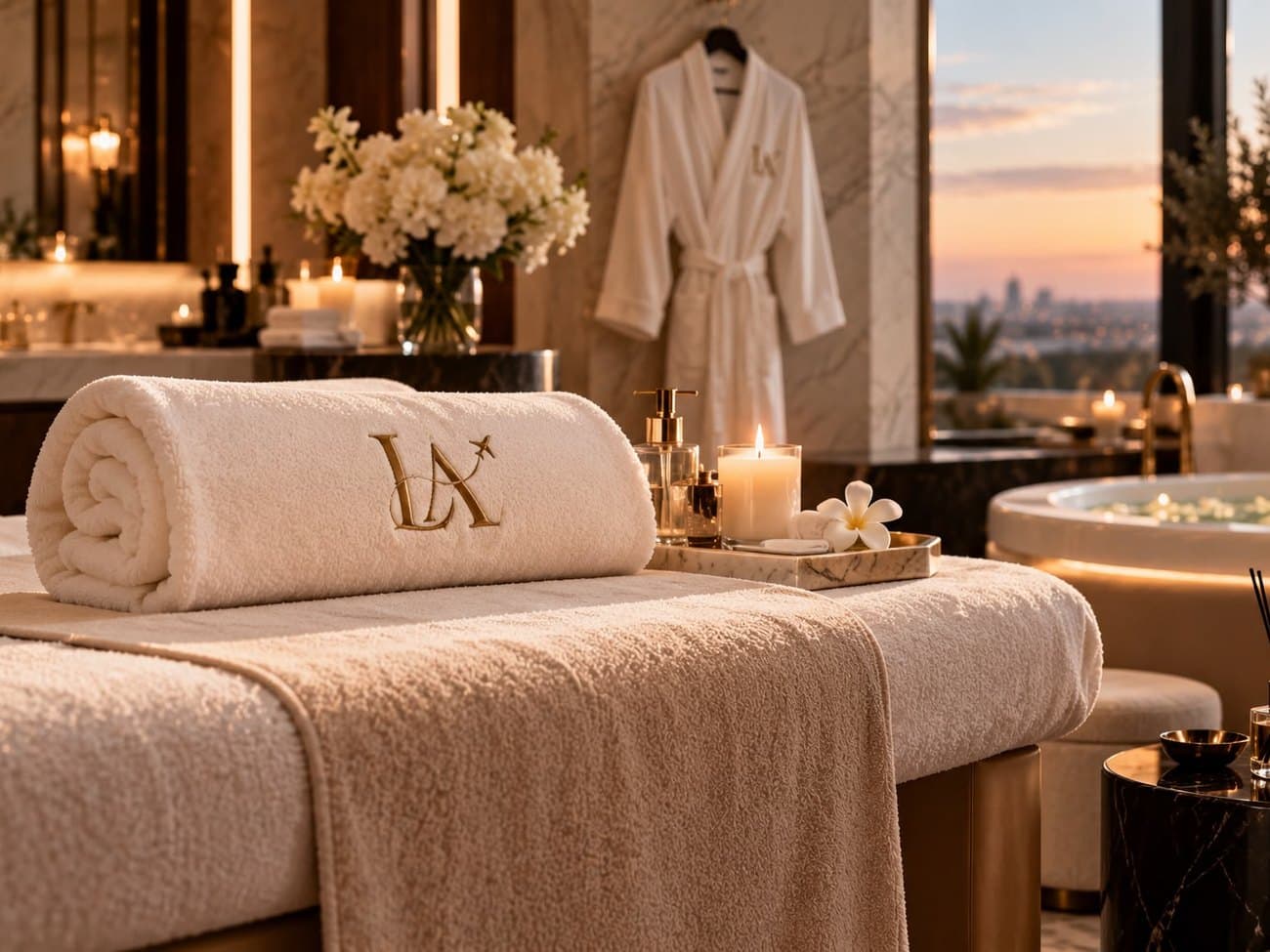 Peignoir et bougie dans une ambiance de spa